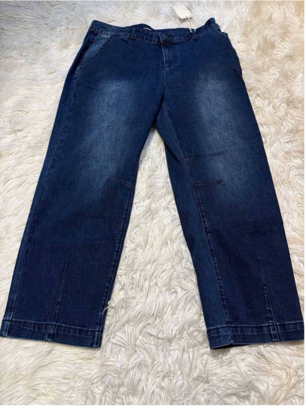 dark wash denim barrel-leg jeans with front seam detailing 2XL